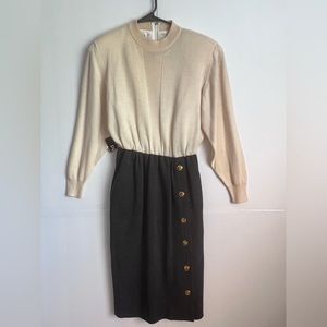 Vintage 70s Ciao Ltd Wool Sweater Dress Beige and Gray SZ 8